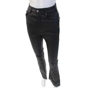 DRDENIM Womens High Rise Moxy Flare Leg Jeans Coated Black Metal Size 32